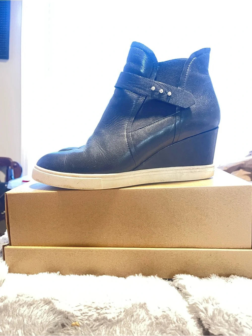 Paolo Black Leather High-Top Boots with White Sole